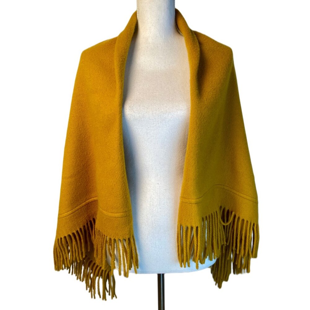 Hermes Square Fringed Ochre Wool Lap Blanket